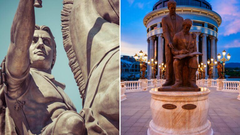 how many statues in skopje