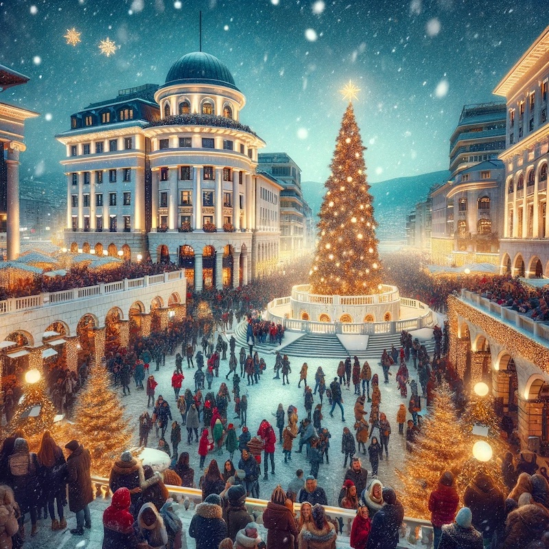AI depiction of Christmas time in Skopje, Macedonia